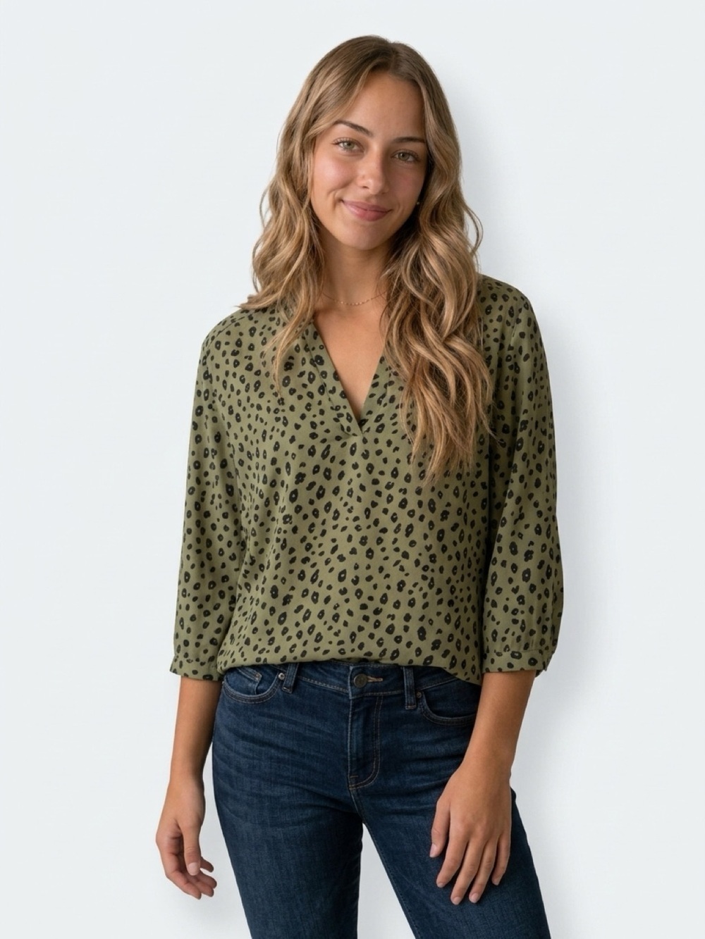 Lush Olive and Black Animal Print Blouse